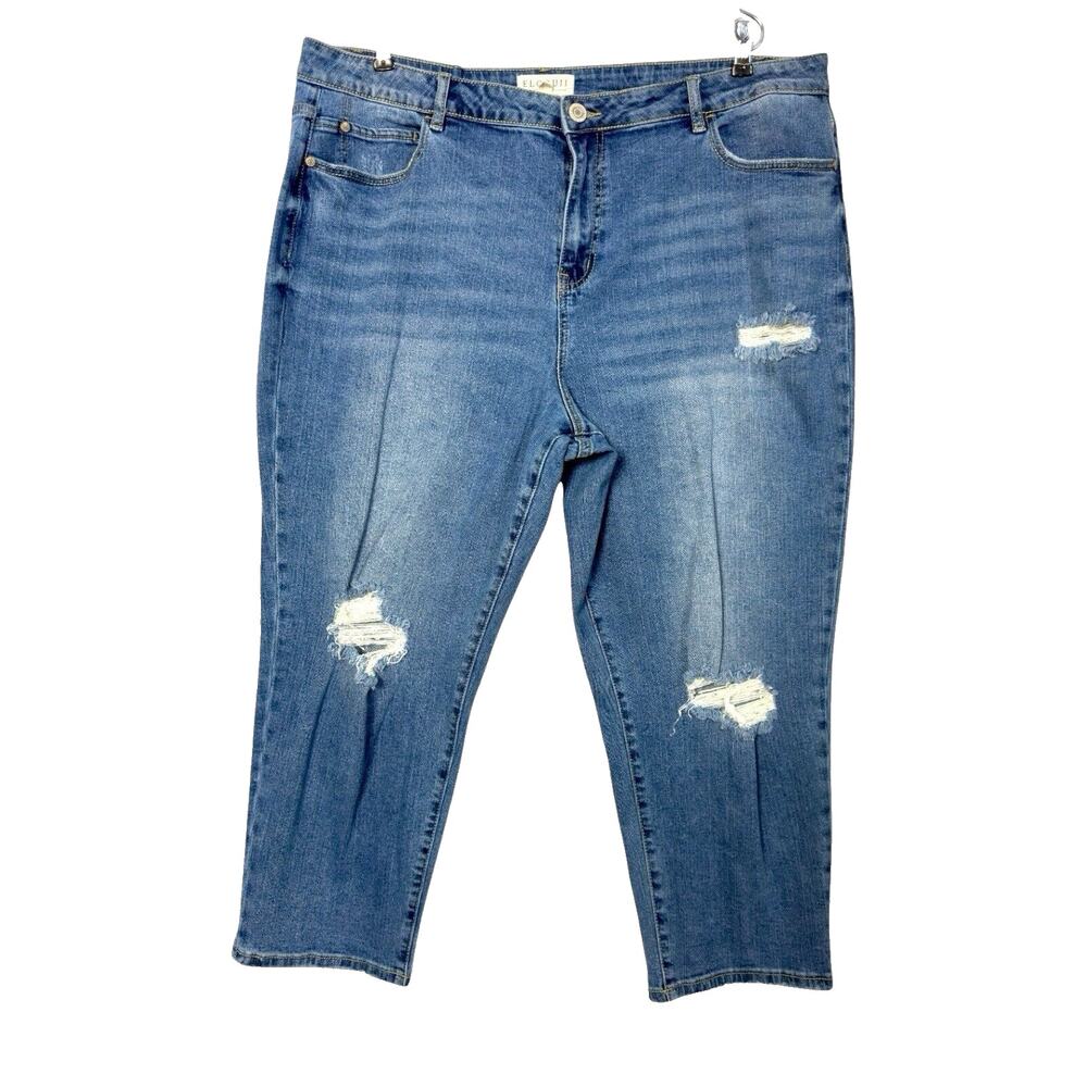 Eloquii High Rise Crop Mom Jeans Stretch Denim Plus Size 18 Distress